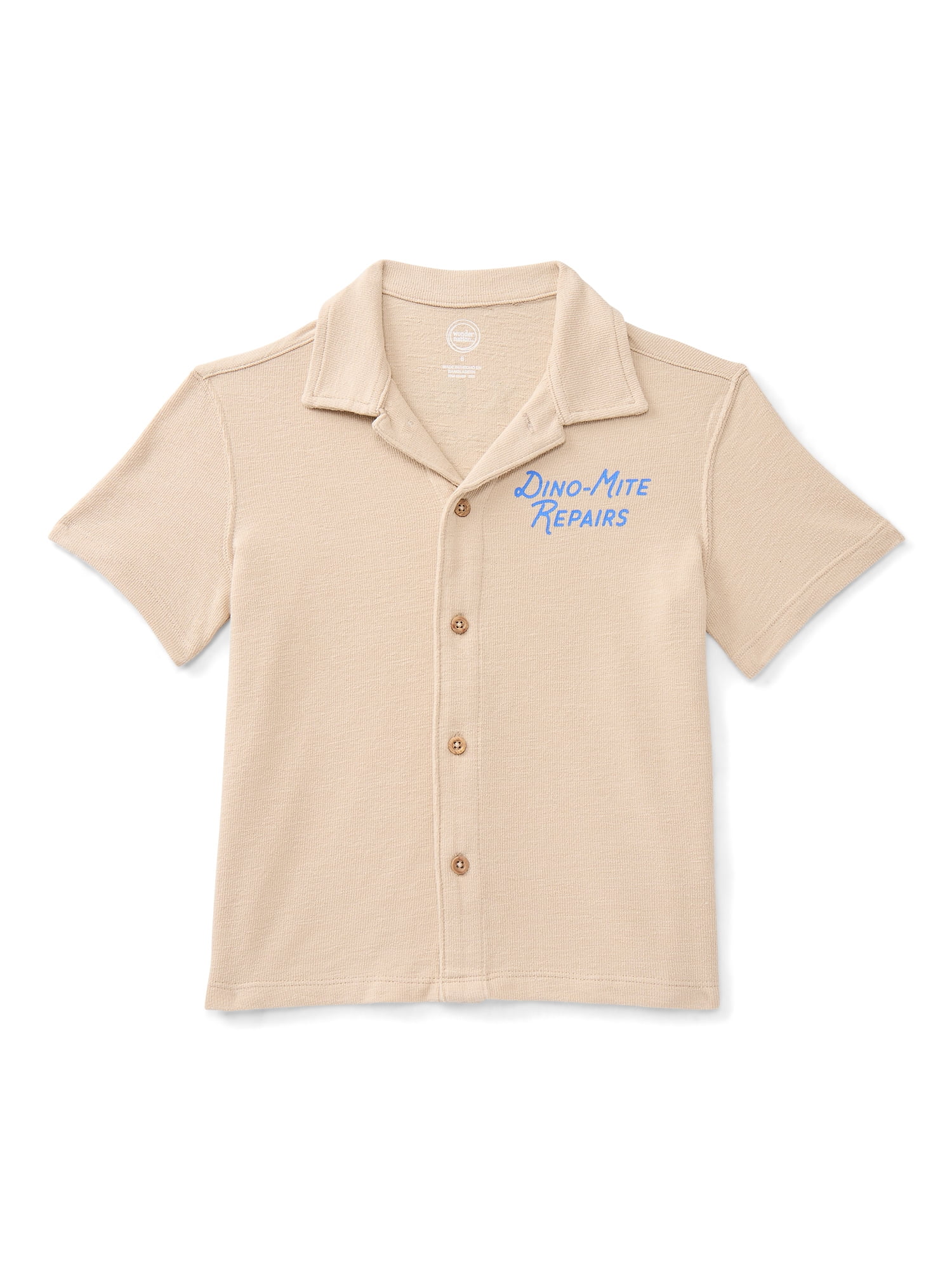 Wonder Nation Little Boys Knit Button Down Shirt with Short Sleeves, Sizes 4-10