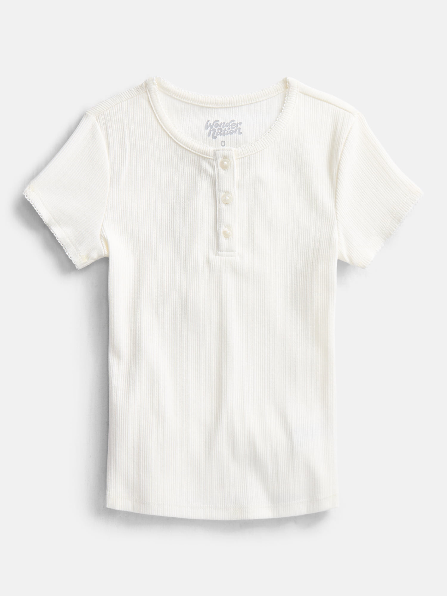 Girls Baby Henley Tee with Short Sleeves, Sizes 4-10