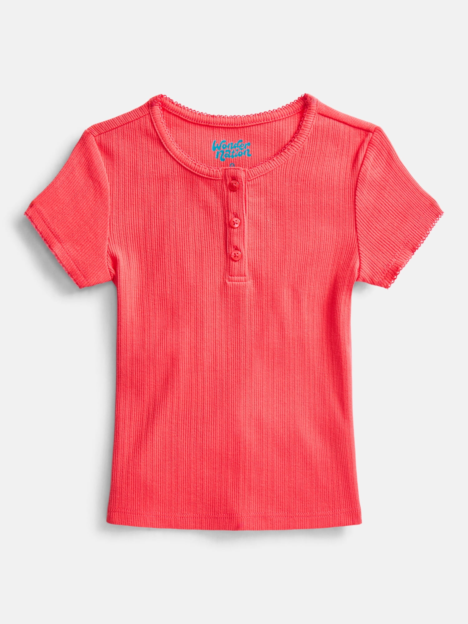 Wonder Nation Girls Baby Henley Tee with Short Sleeves, Sizes 4-10