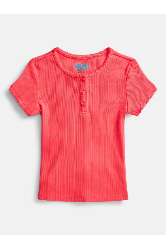 Girls Baby Henley Tee with Short Sleeves, Sizes 4-10