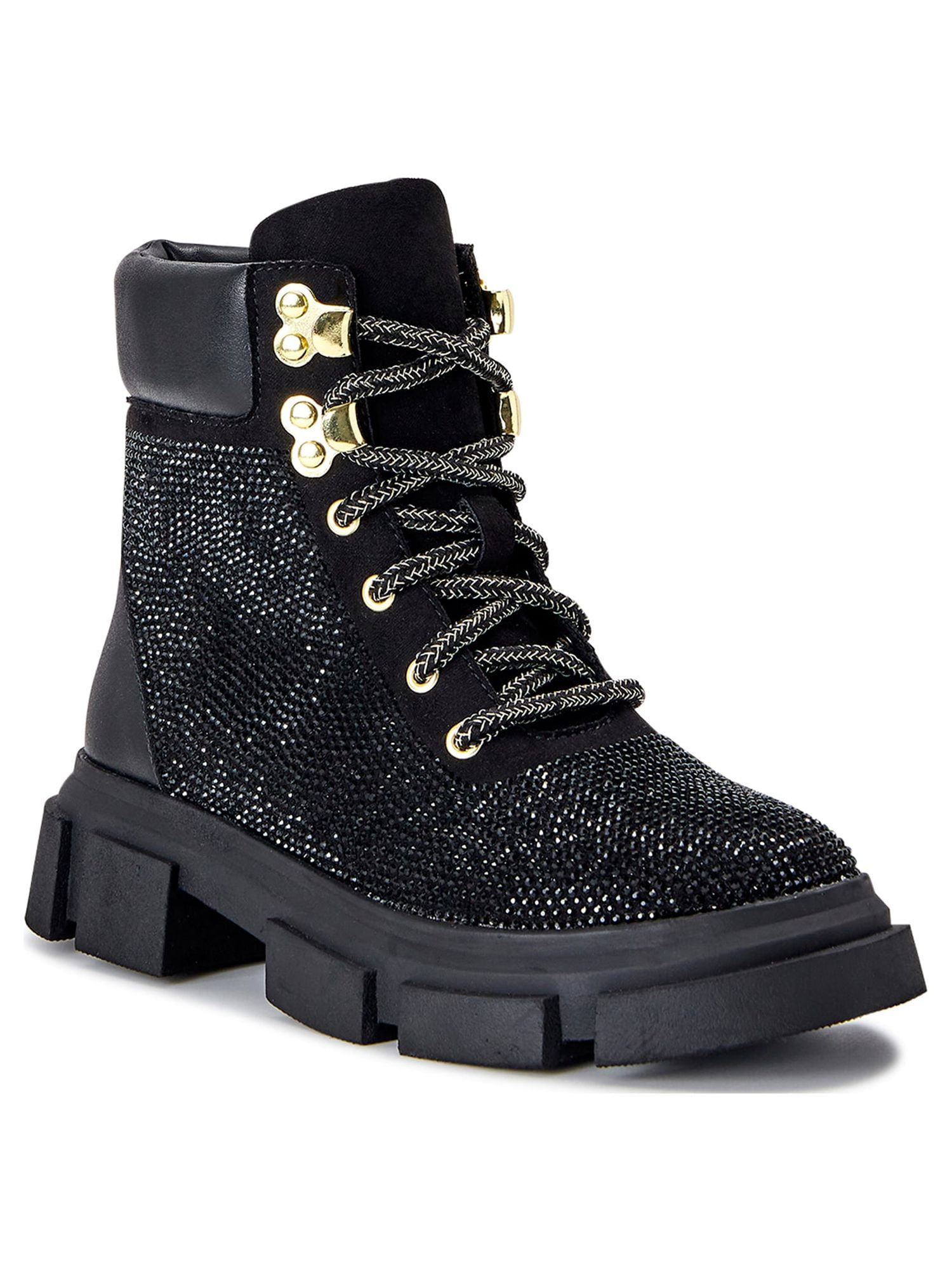 Wonder Nation Little Girl & Big Girl Rhinestone Combat Boot, Sizes 13-6