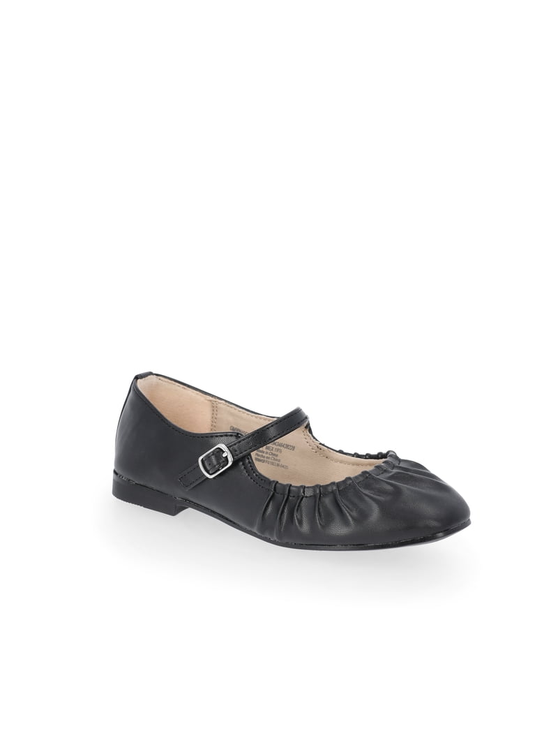 Wonder Nation Little Girls and Big Girls Scrunch Ballet Dress Shoes, Black