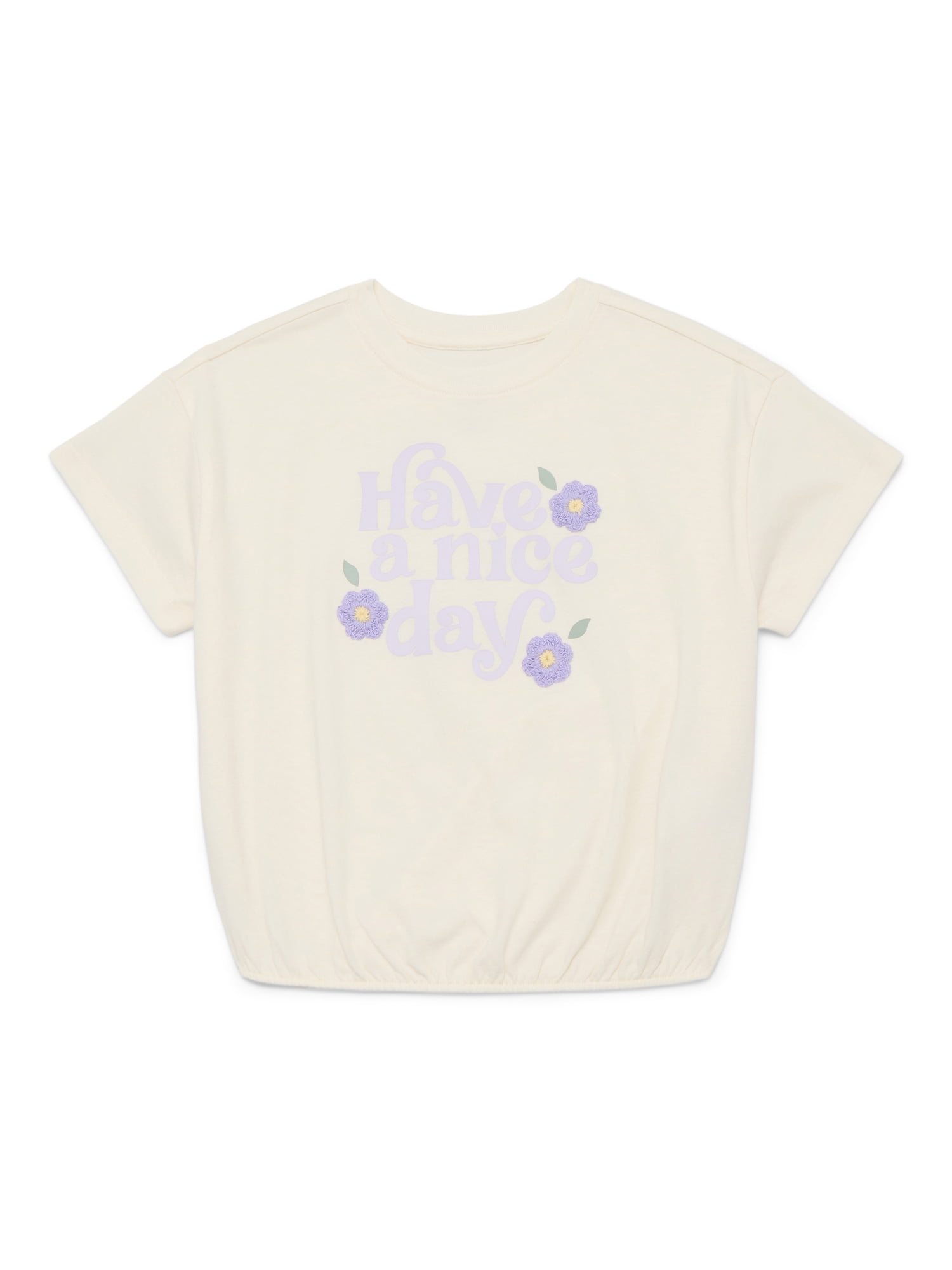 Wonder Nation Girls Boxy Tee with Embroidery, Sizes 4-10
