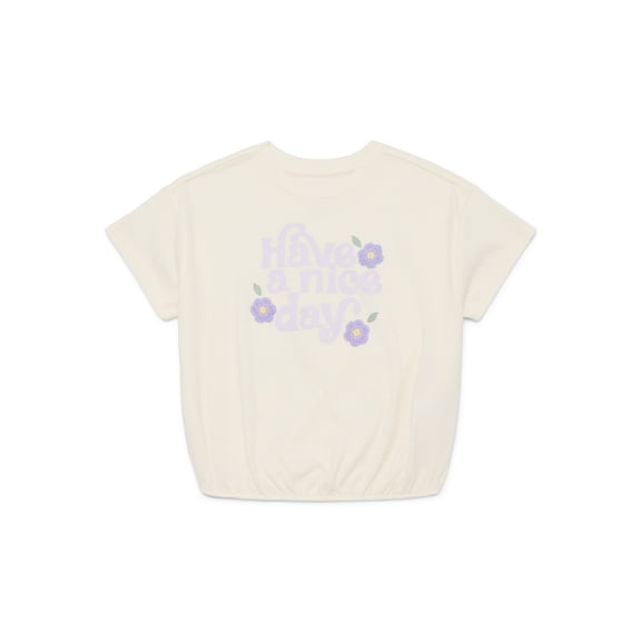 Wonder Nation Girls Boxy Tee with Embroidery, Sizes 4-10