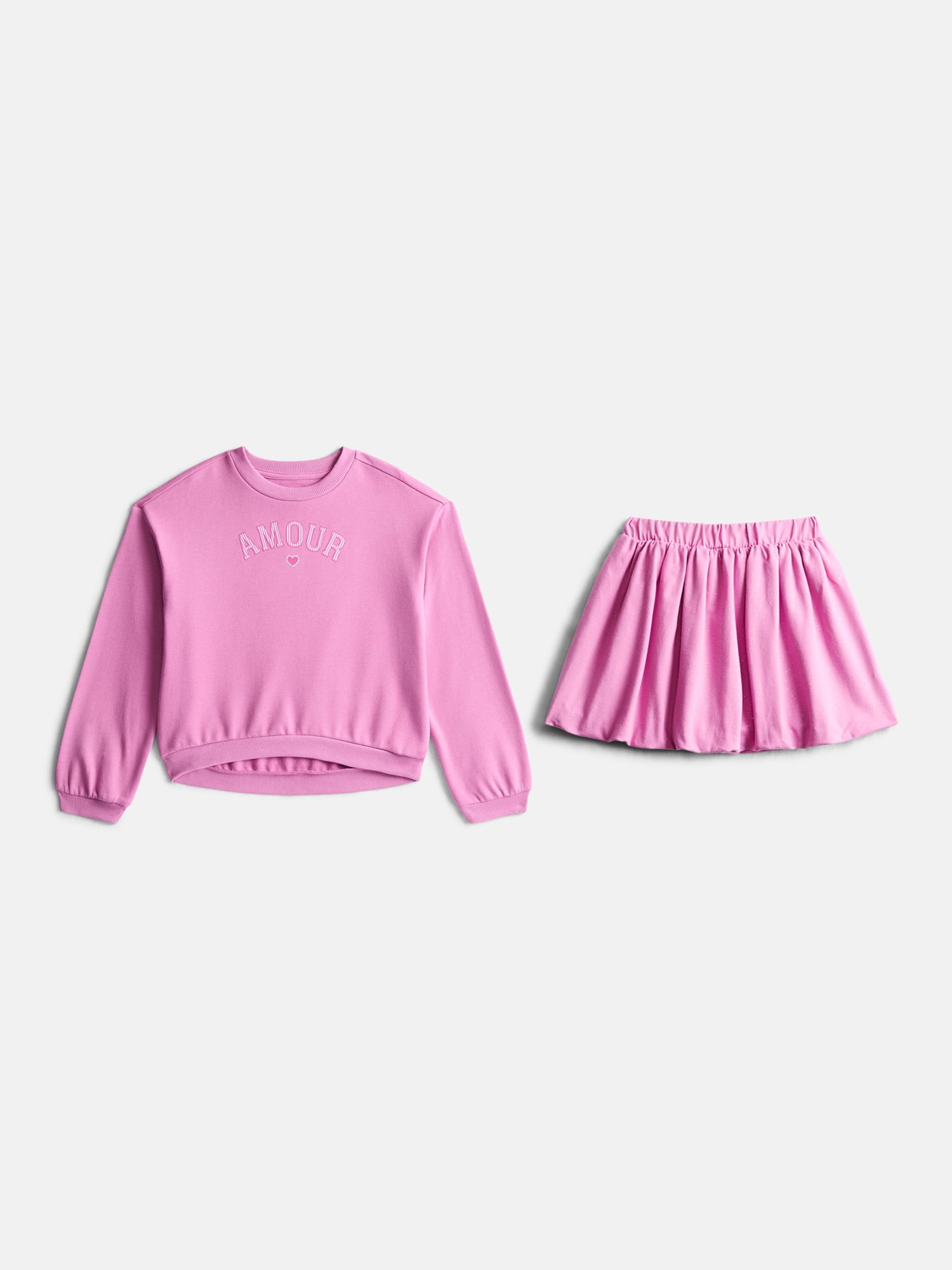 Wonder Nation Girls Fleece Top and Bubble Skirt Outfit, 2-Piece, Sizes 4-10