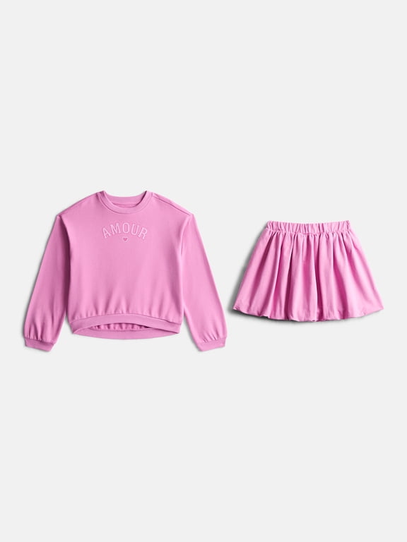 Little Girls Fleece Top and Bubble Skirt Set, Sizes 4-10, 2-Piece