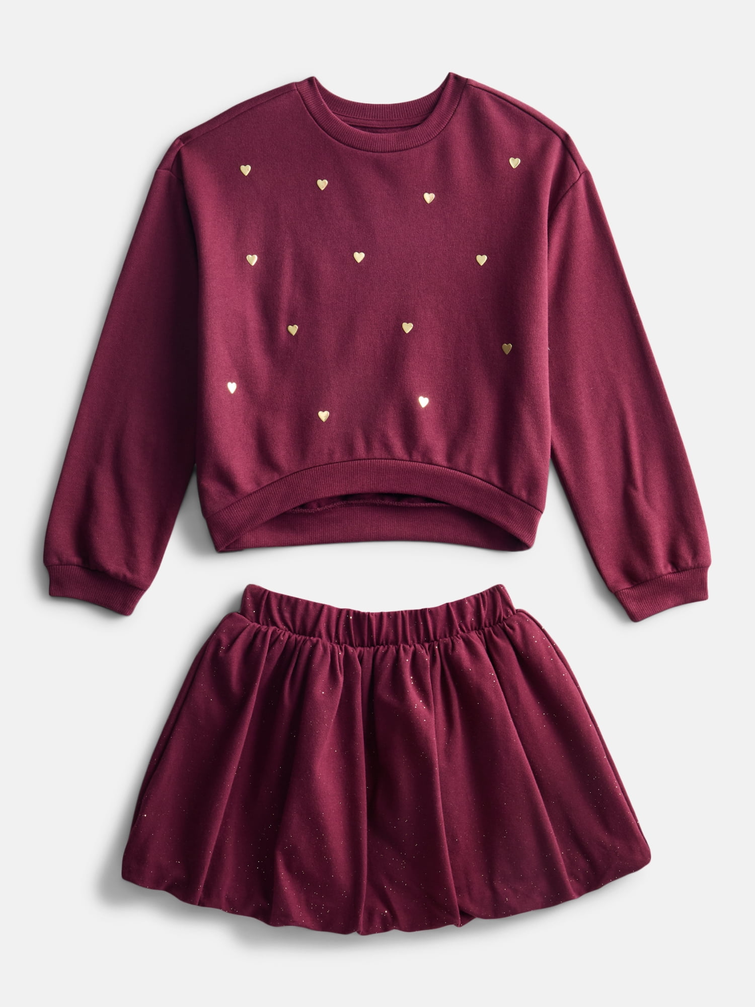 Wonder Nation Girls Fleece Top and Bubble Skirt Outfit, 2-Piece, Sizes 4-10
