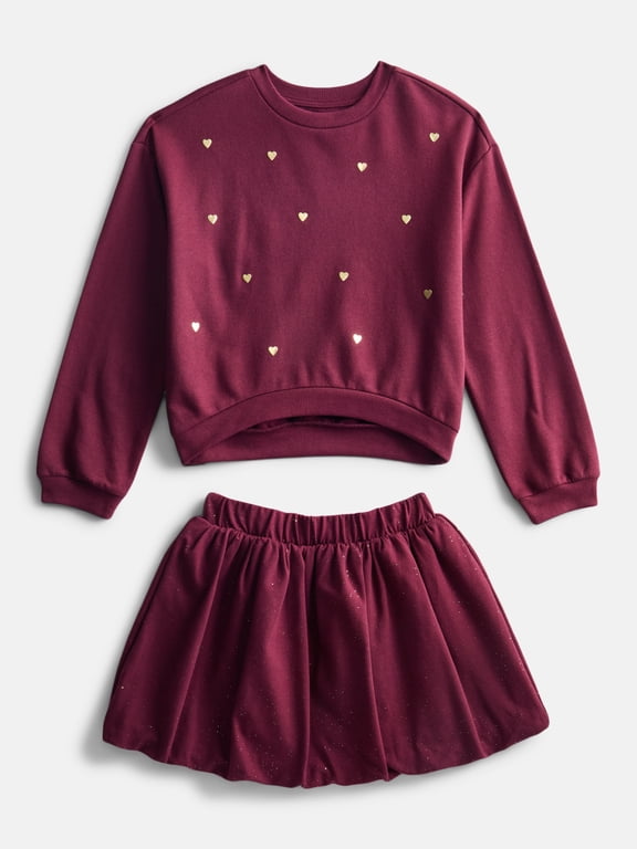 Little Girls Fleece Top and Bubble Skirt Set, Sizes 4-10, 2-Piece