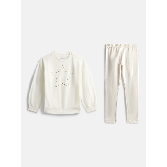 Wonder Nation Girls Crewneck and Leggings, 2-Piece Outfit Set, Sizes 4-10