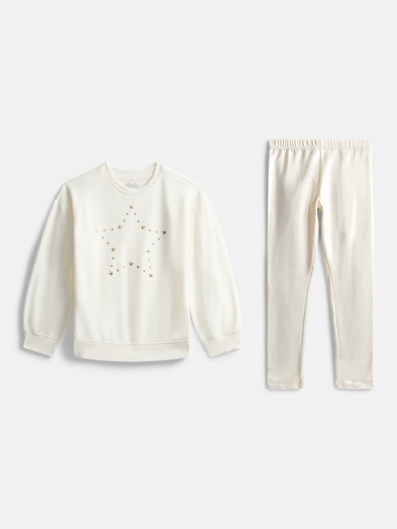 Girls Crewneck and Leggings, 2-Piece Outfit Set, Sizes 4-10