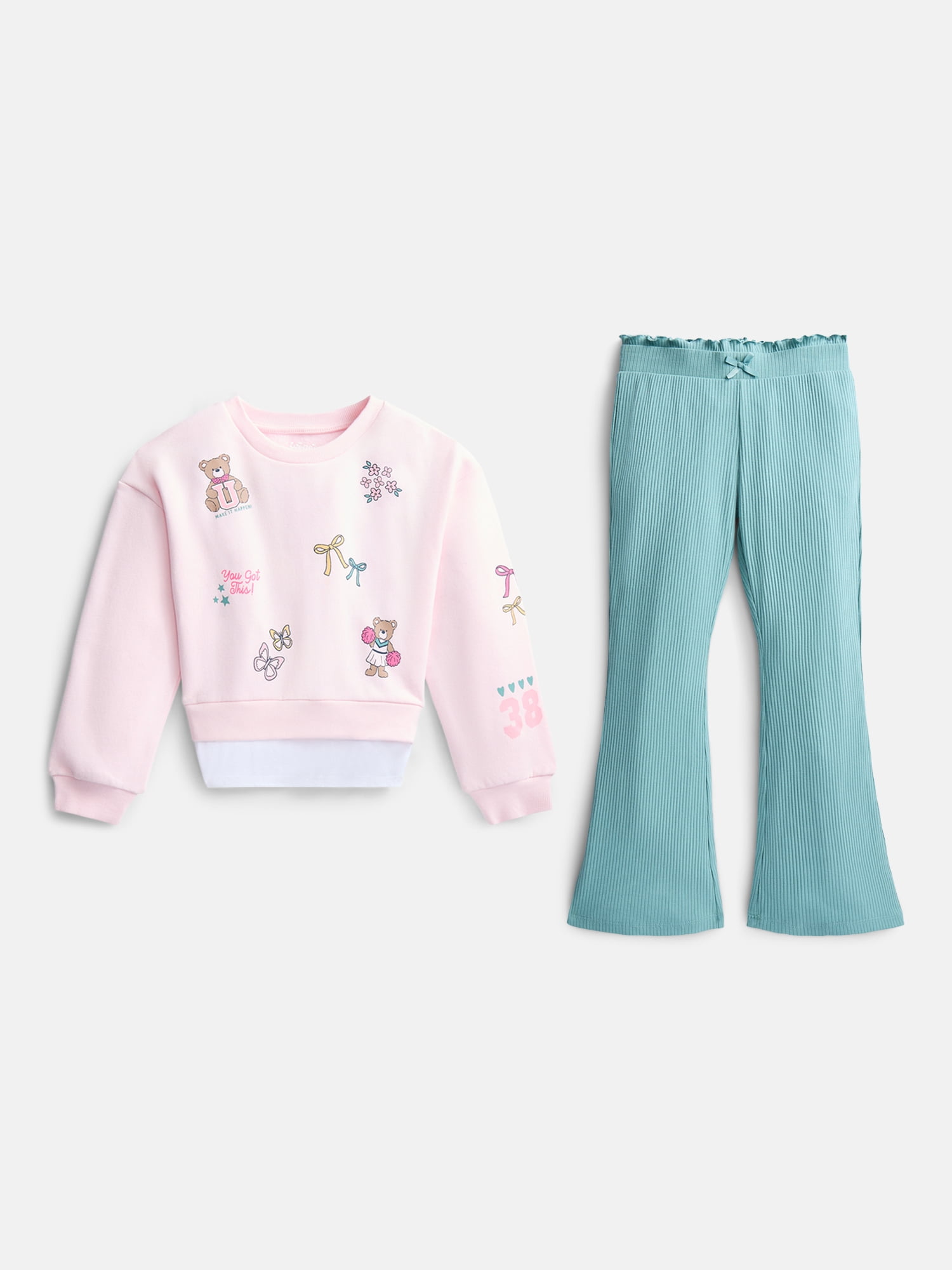 Wonder Nation Girls' Sweatshirt and Flare Leggings Set, 2-Piece, Sizes 4-10