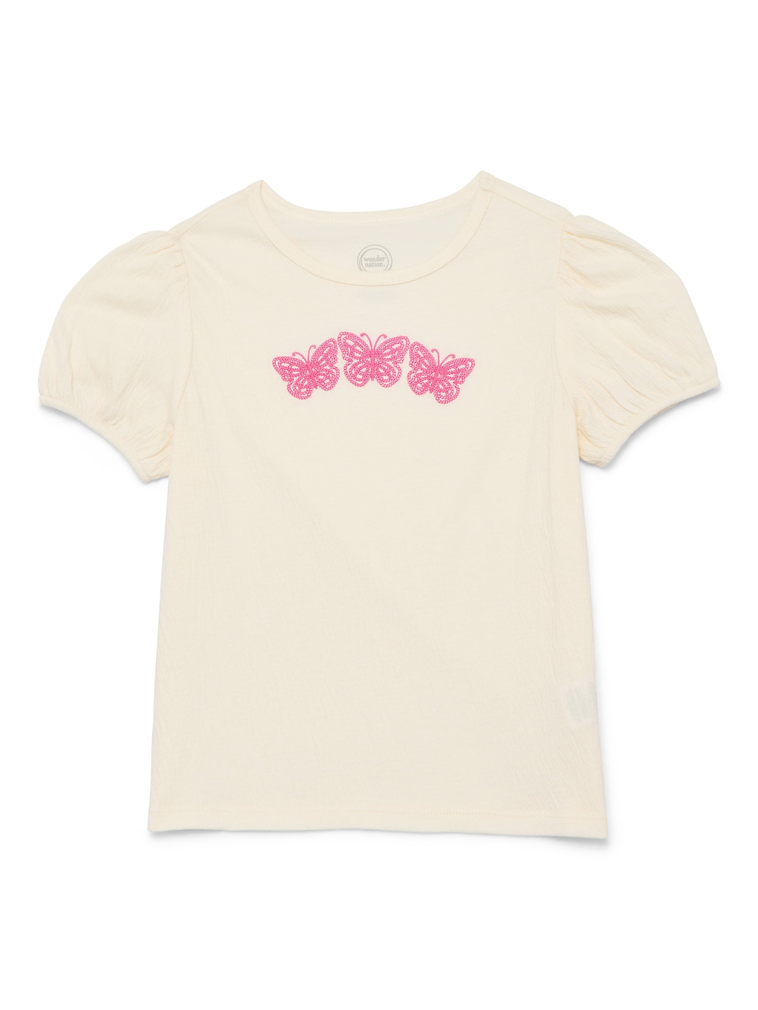 Wonder Nation Girls Crinkle Jersey Tee with Short Sleeves, Sizes 4-10