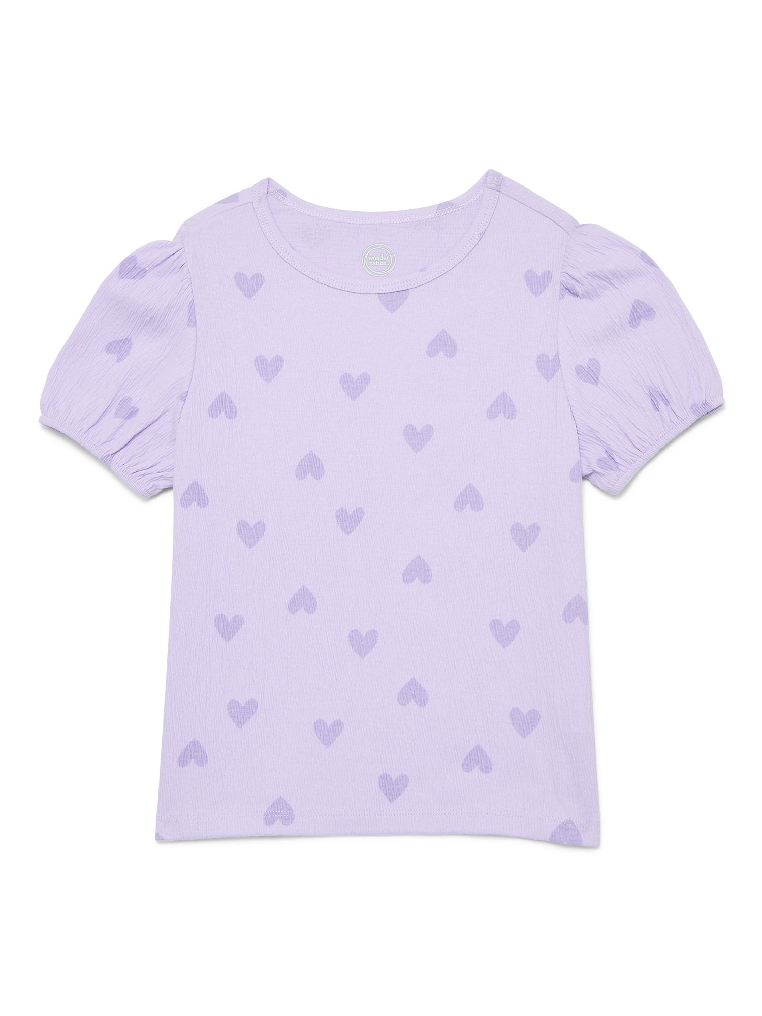 Wonder Nation Girls Crinkle Jersey Tee with Short Sleeves, Sizes 4-10