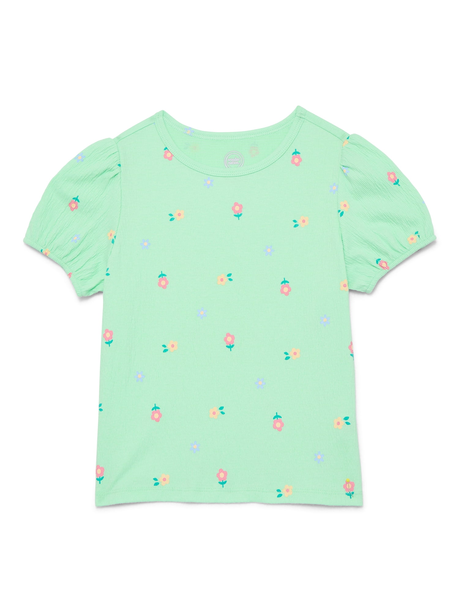 Wonder Nation Girls Crinkle Jersey Tee with Short Sleeves, Sizes 4-10