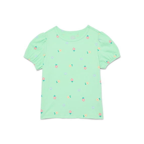 Wonder Nation Girls Crinkle Jersey Tee with Short Sleeves, Sizes 4-10