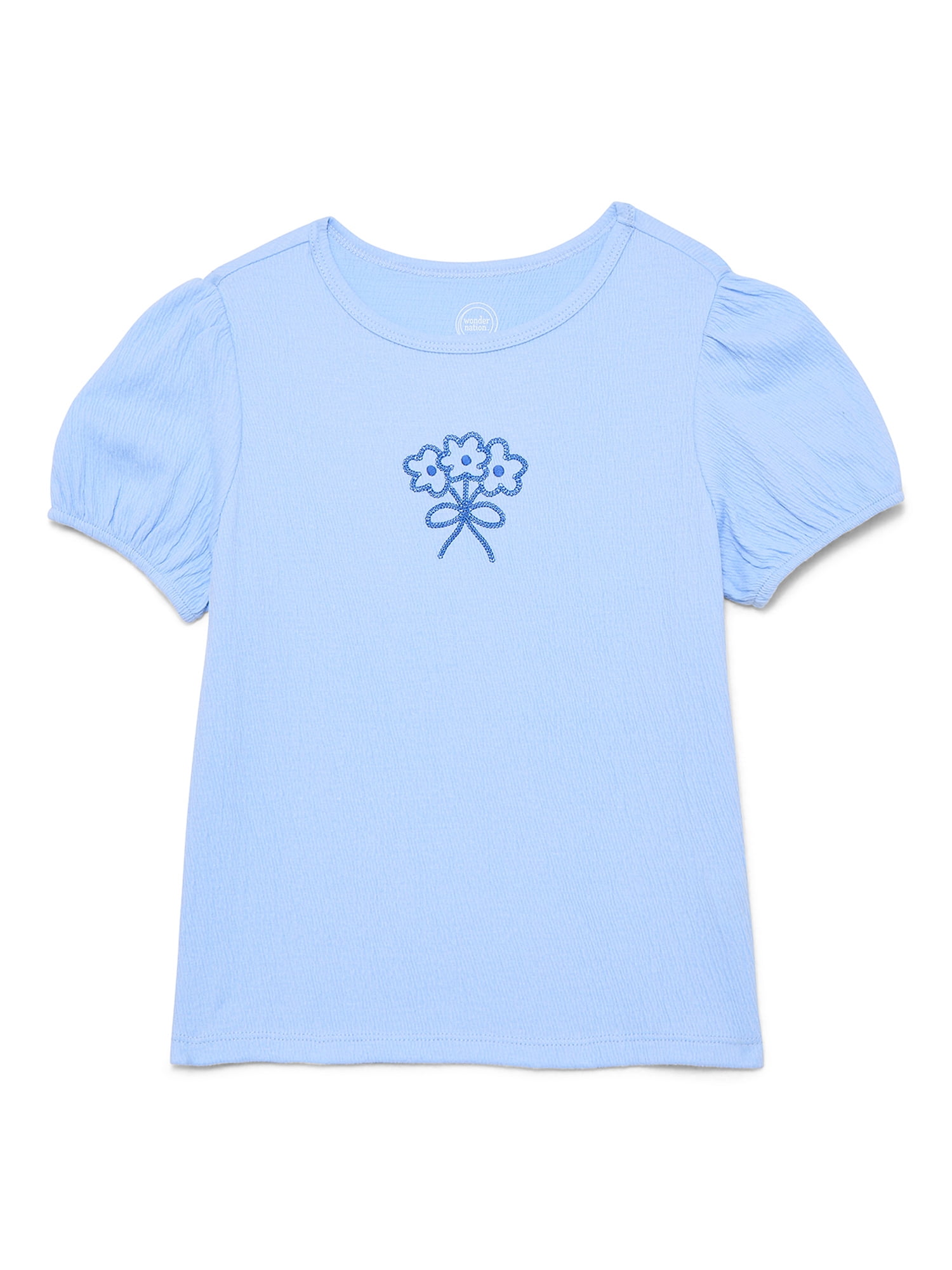 Wonder Nation Girls Crinkle Jersey Tee with Short Sleeves, Sizes 4-10