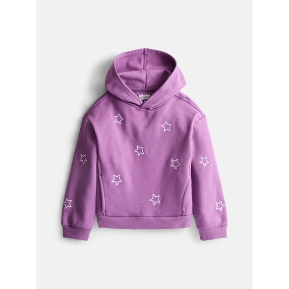 Wonder Nation Girls Embroidered Hoodie with Long Sleeves, Sizes 4-10