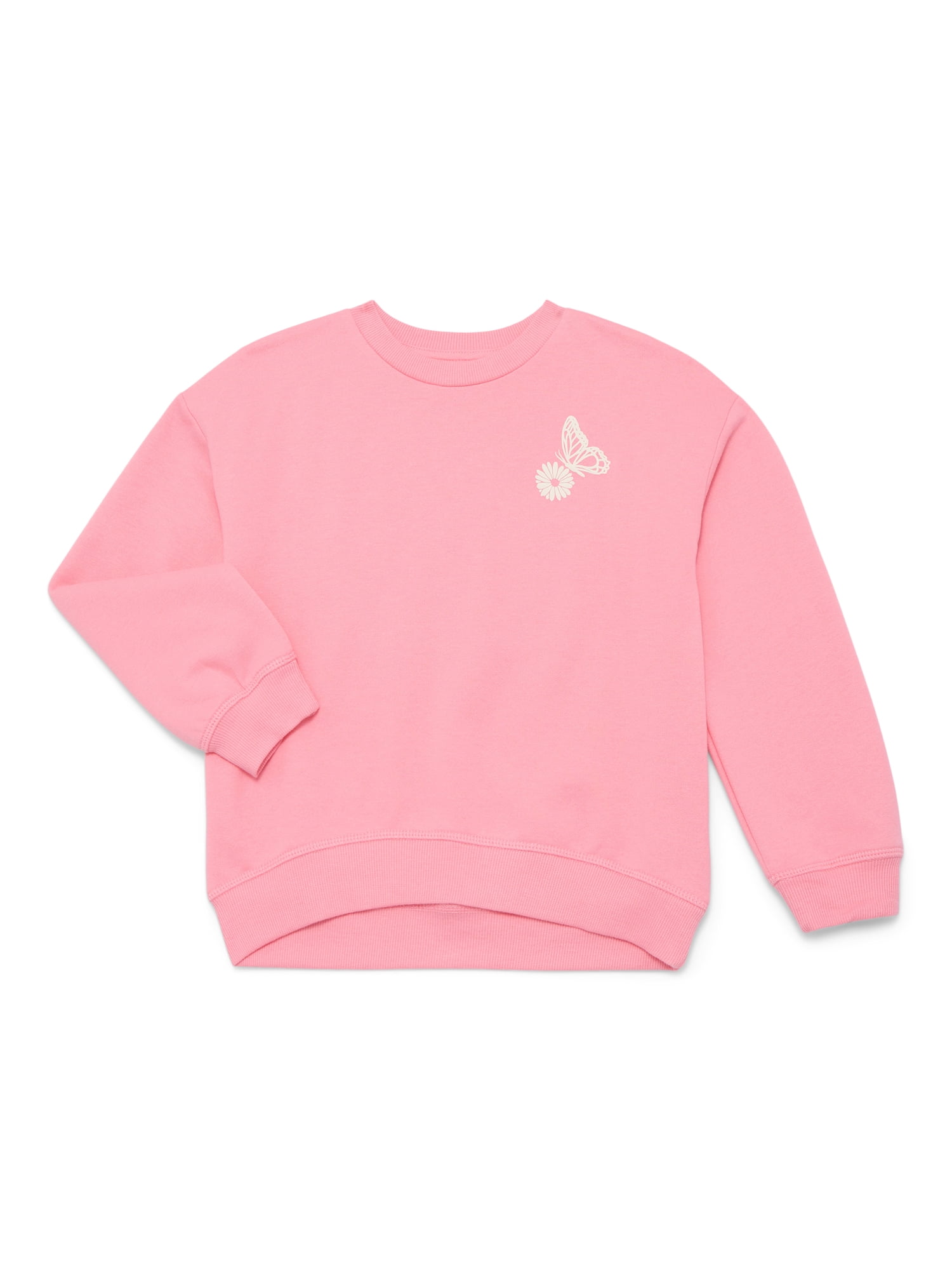 Wonder Nation Girls Fleece Crewneck Sweatshirt with Long Sleeves, Sizes 4-10