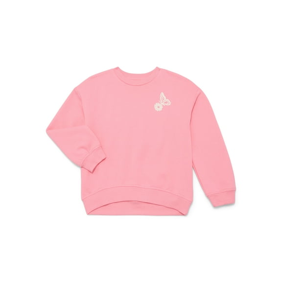 Wonder Nation Girls Fleece Crewneck Sweatshirt with Long Sleeves, Sizes 4-10