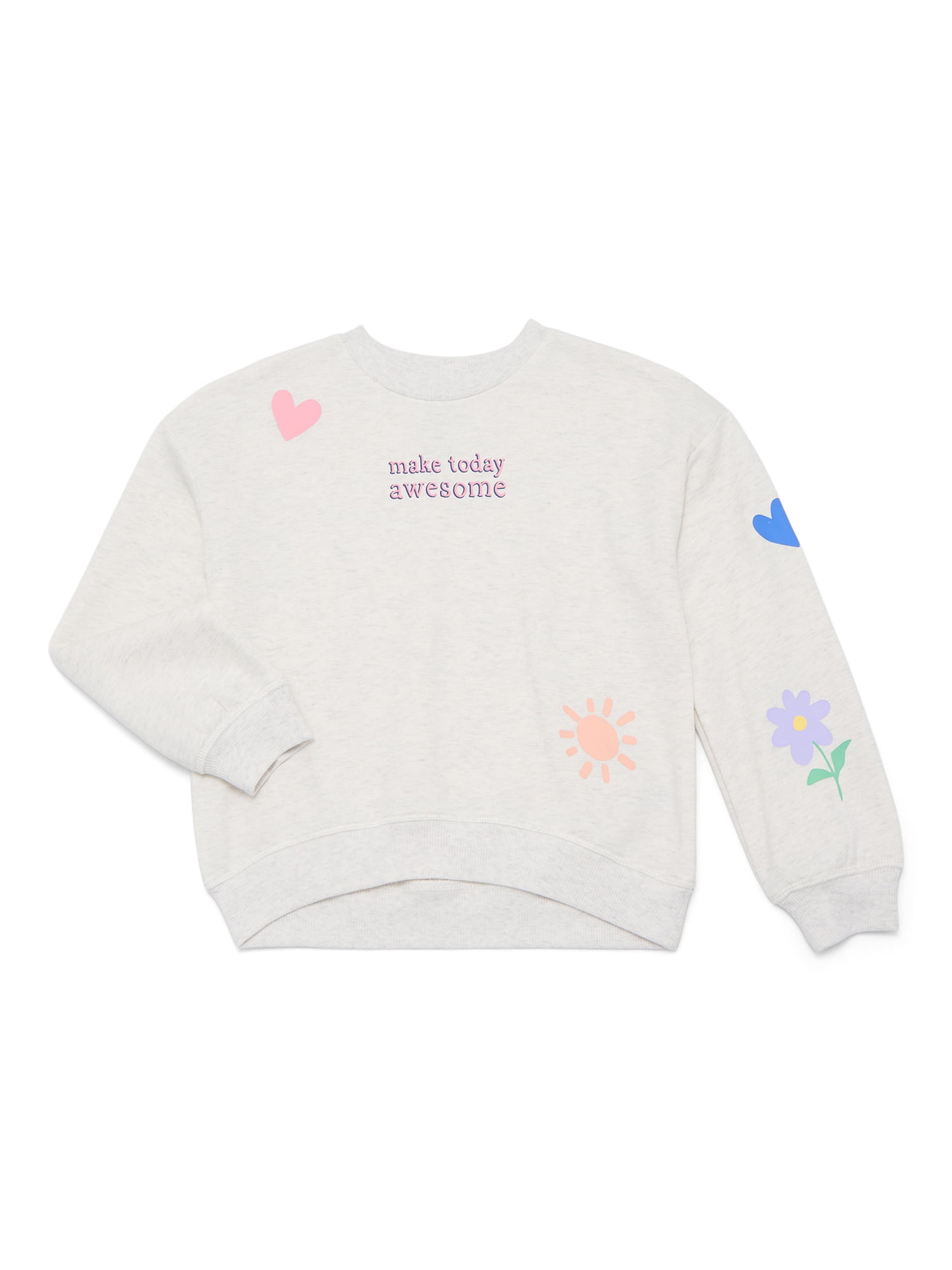 Wonder Nation Girls Fleece Crewneck Sweatshirt with Long Sleeves, Sizes 4-10