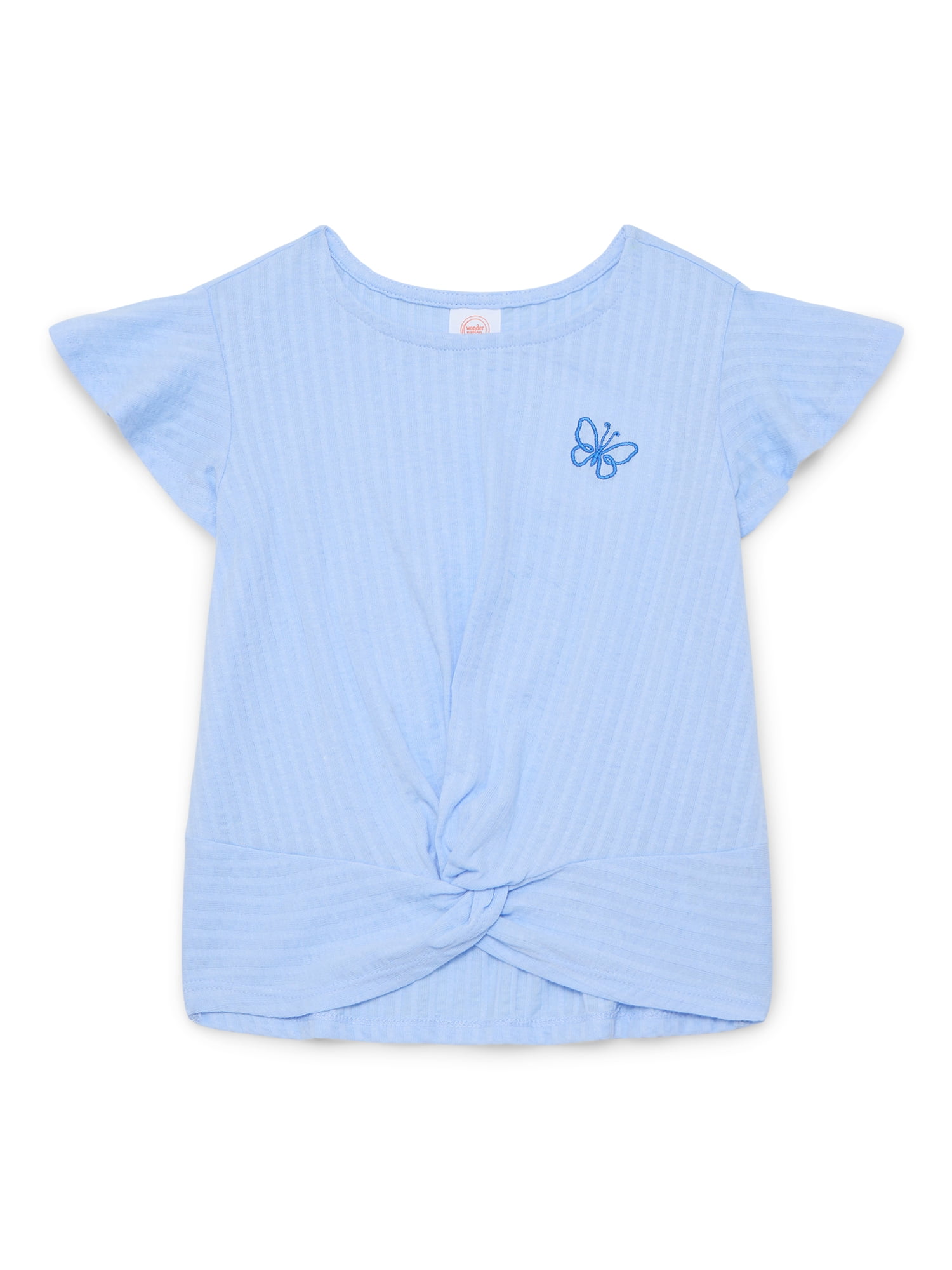 Wonder Nation Girls Blouse with Short Flounce Sleeves, Sizes 4-10