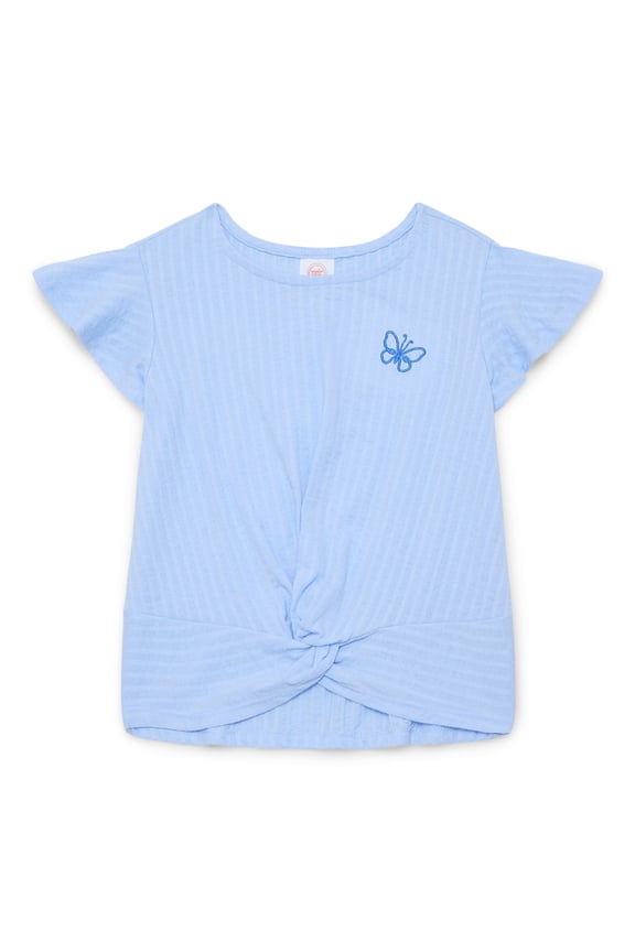 Girls Blouse with Short Flounce Sleeves, Sizes 4-10