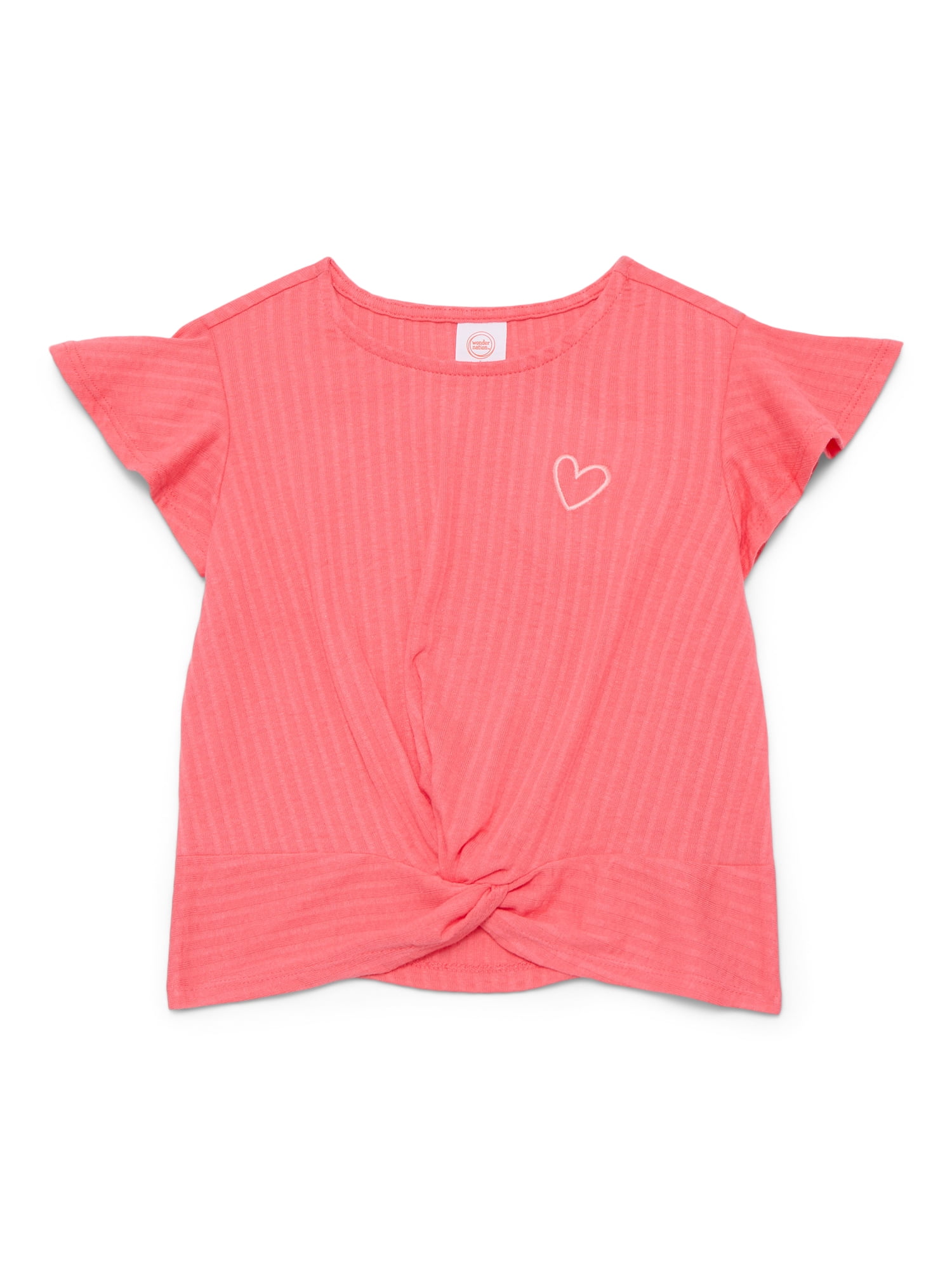 Wonder Nation Girls Blouse with Short Flounce Sleeves, Sizes 4-10
