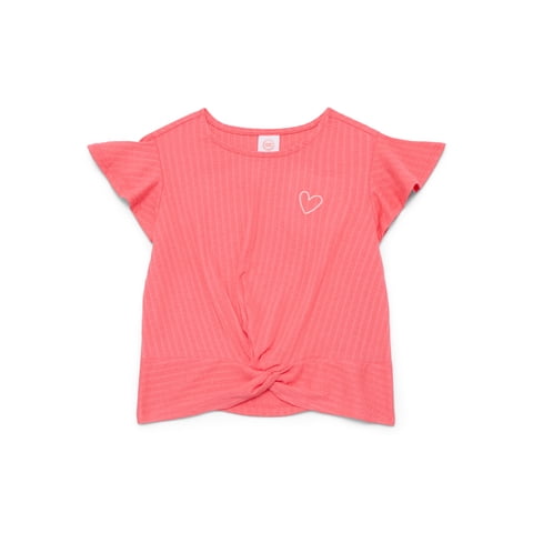 Girls Blouse with Short Flounce Sleeves, Sizes 4-10
