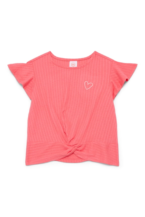 Girls Blouse with Short Flounce Sleeves, Sizes 4-10