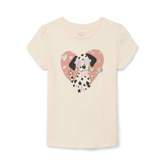 Wonder Nation Little Girls Short Puff Sleeve Graphic Tee, Sizes 4-10