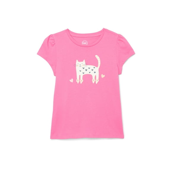 Wonder Nation Little Girls Short Puff Sleeve Graphic Tee, Sizes 4-10