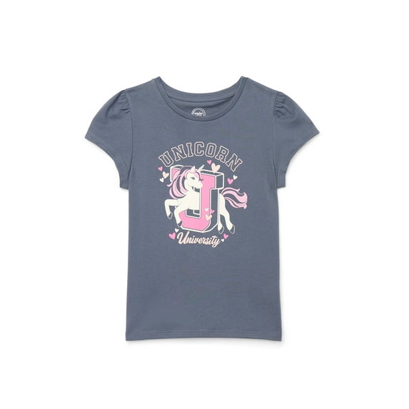 Wonder Nation Little Girls Short Puff Sleeve Graphic Tee, Sizes 4-10