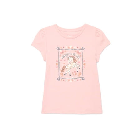 Wonder Nation Little Girl Gathered Sleeve Tee, Sizes 4-10