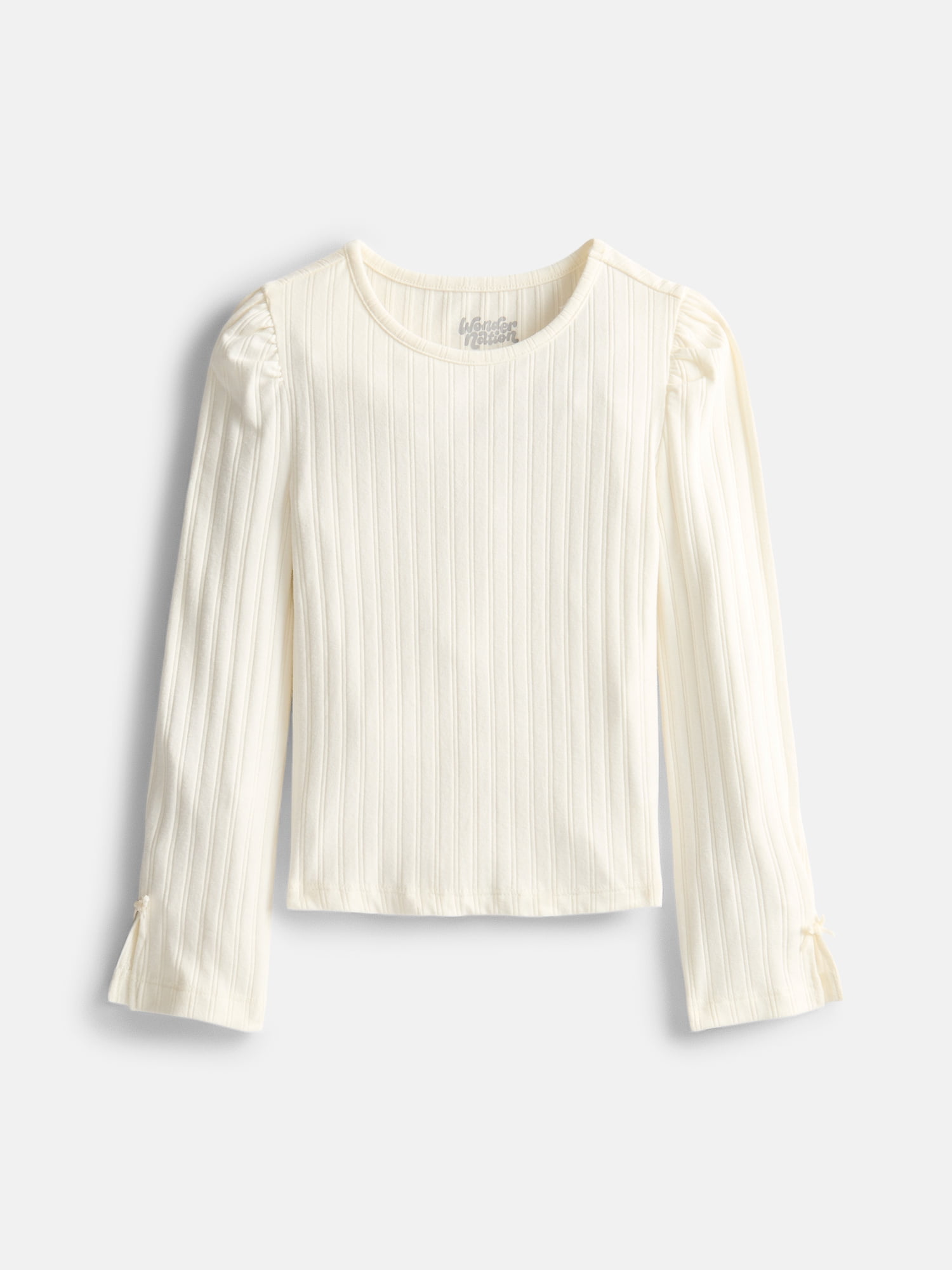 Wonder Nation Little Girls Ribbed Top with Long Bow Sleeves, Sizes 4-10