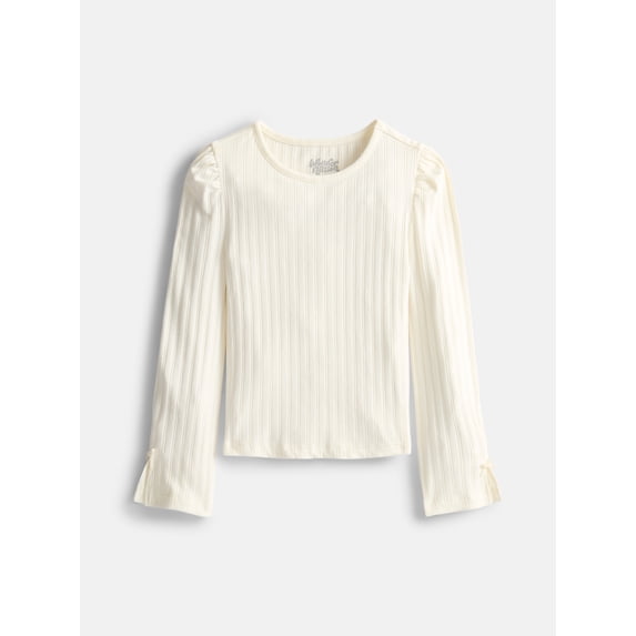 Wonder Nation Little Girls Ribbed Top with Long Bow Sleeves, Sizes 4-10