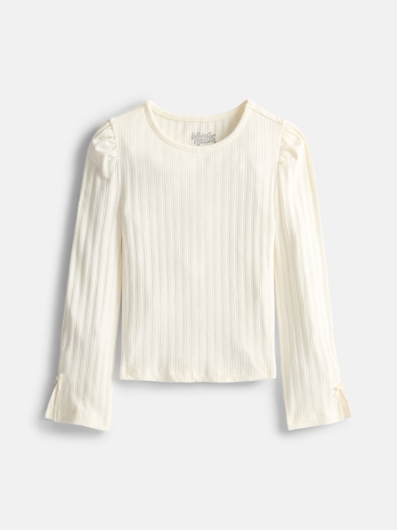 Little Girls Ribbed Top with Long Bow Sleeves, Sizes 4-10