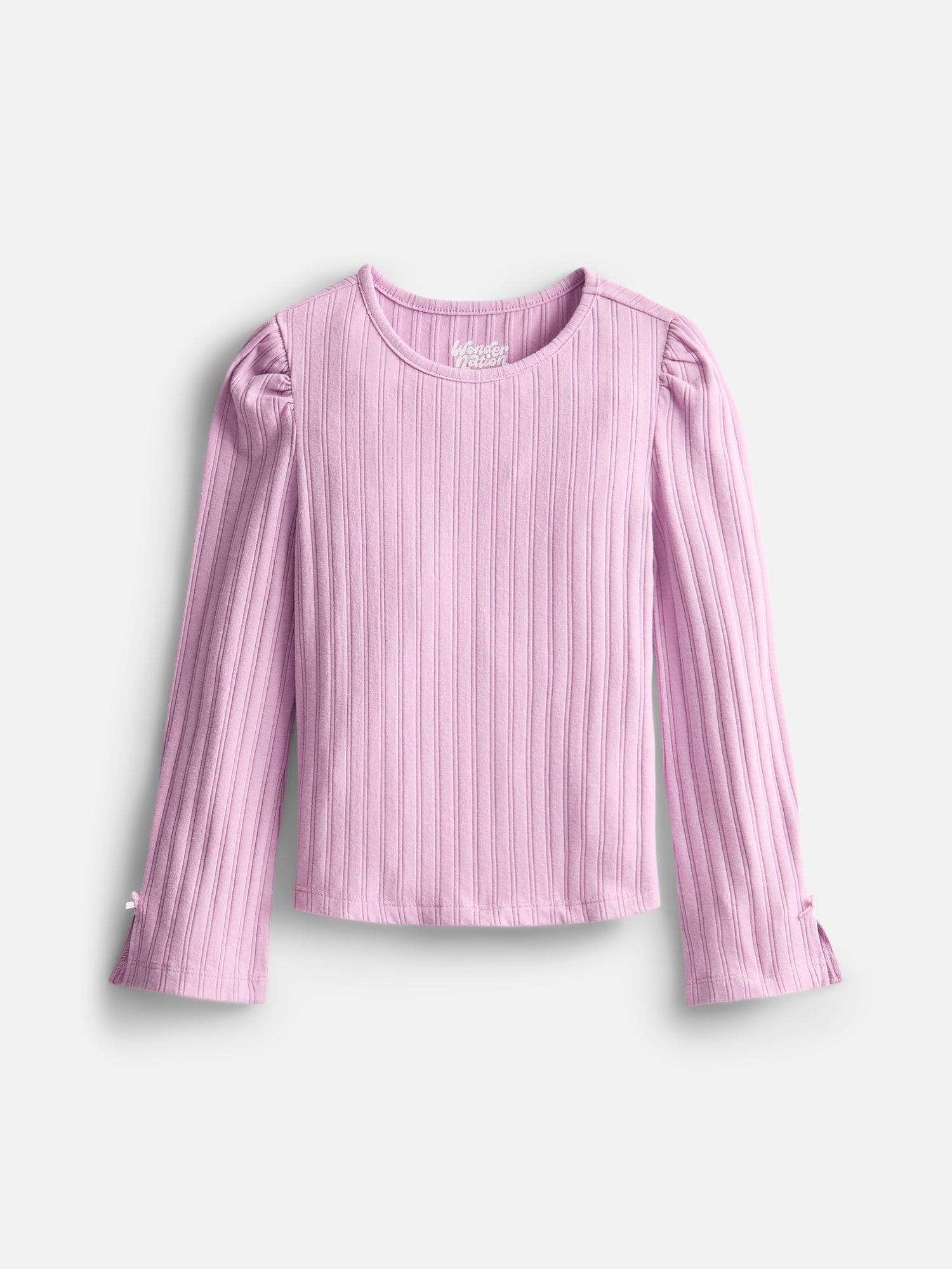 Wonder Nation Little Girls Ribbed Top with Long Bow Sleeves, Sizes 4-10