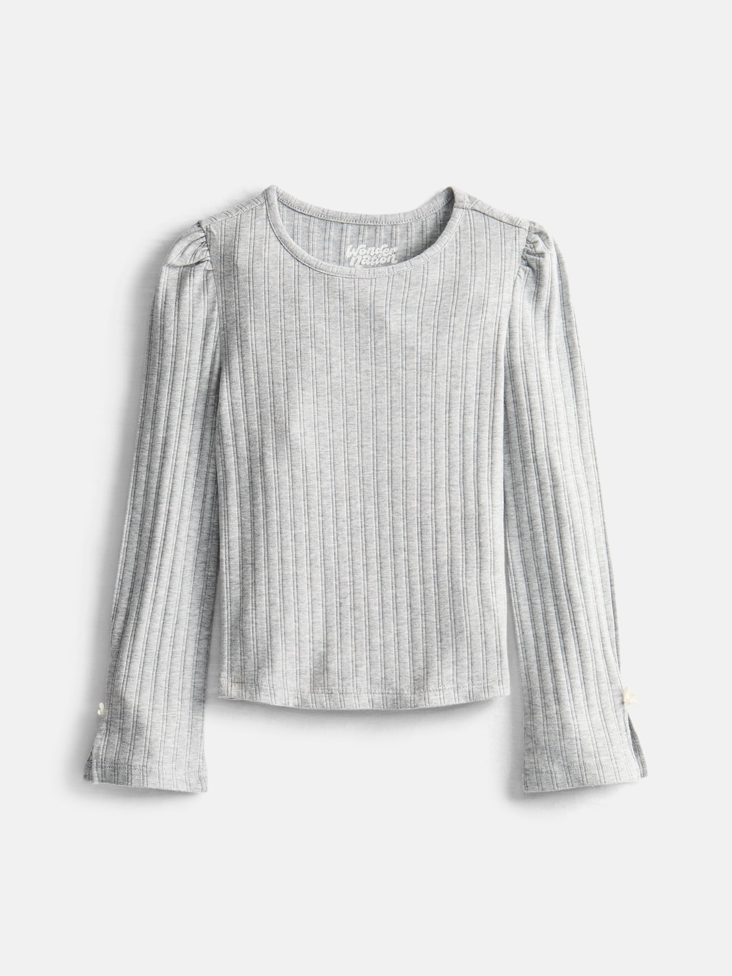 Wonder Nation Little Girls Ribbed Top with Long Bow Sleeves, Sizes 4-10
