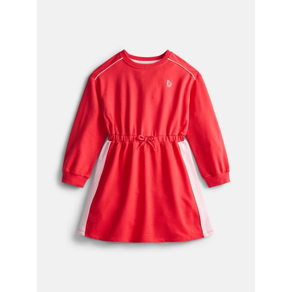 Wonder Nation Little Girls Drawstring Dress with Long Sleeves, Sizes 4-10