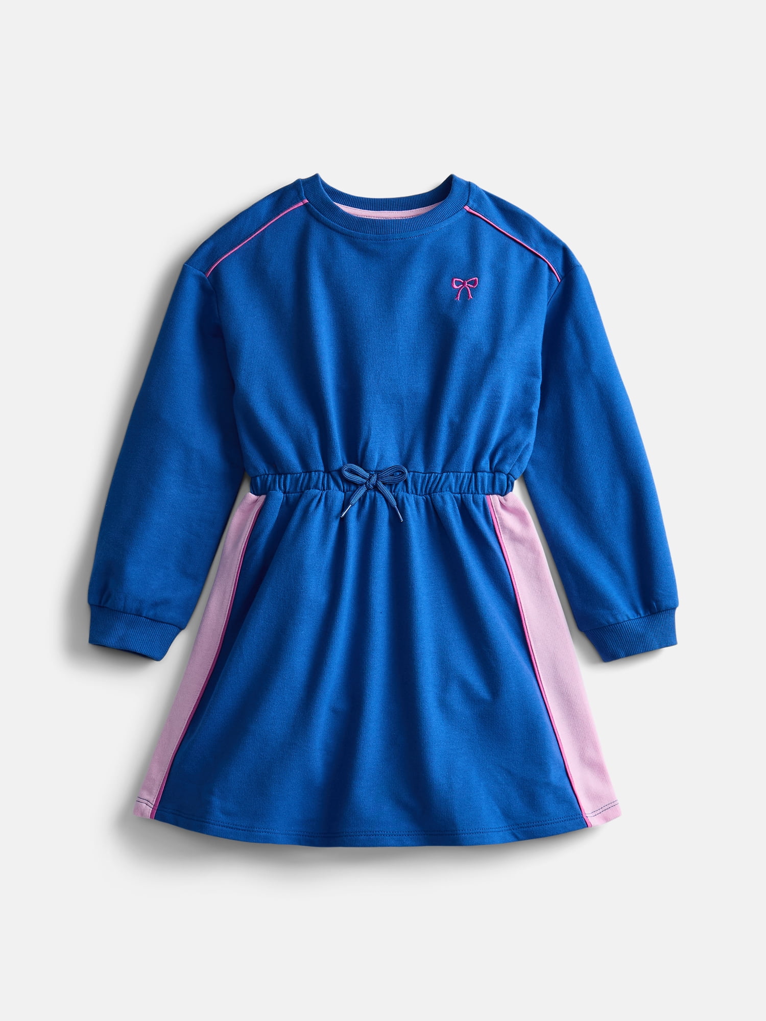 Wonder Nation Little Girls Drawstring Dress with Long Sleeves, Sizes 4-10