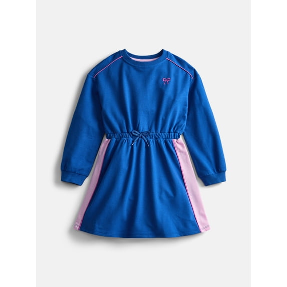 Wonder Nation Little Girls Drawstring Dress with Long Sleeves, Sizes 4-10