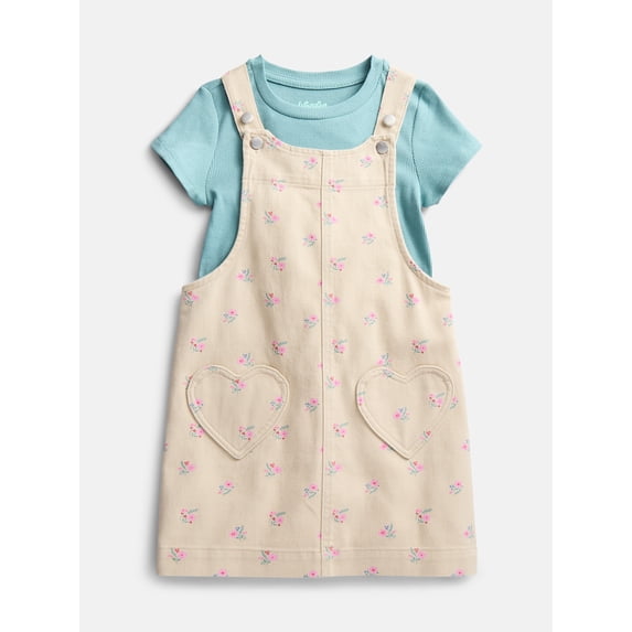 Wonder Nation Little Girls Tee and Pinafore, 2-Piece Outfit Set, Sizes 4-10