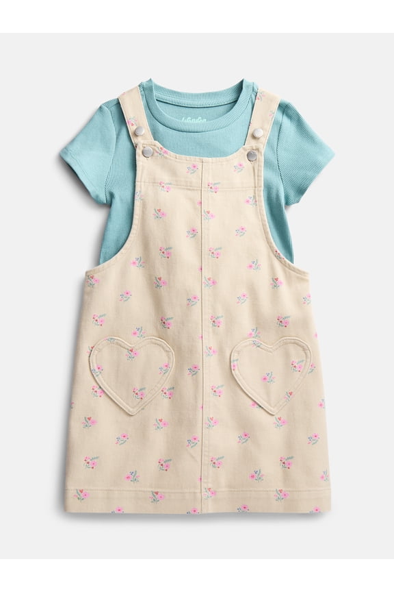 Little Girls Tee and Pinafore, 2-Piece Outfit Set, Sizes 4-10
