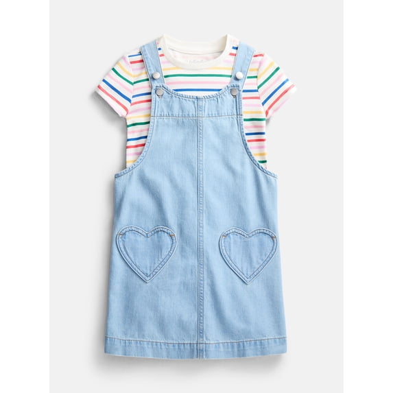 Wonder Nation Little Girls Tee and Pinafore, 2-Piece Outfit Set, Sizes 4-10