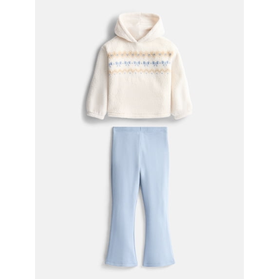 Wonder Nation Girls Plush Hoodie and Flare Leggings Set, 2-Piece, Sizes 4-10