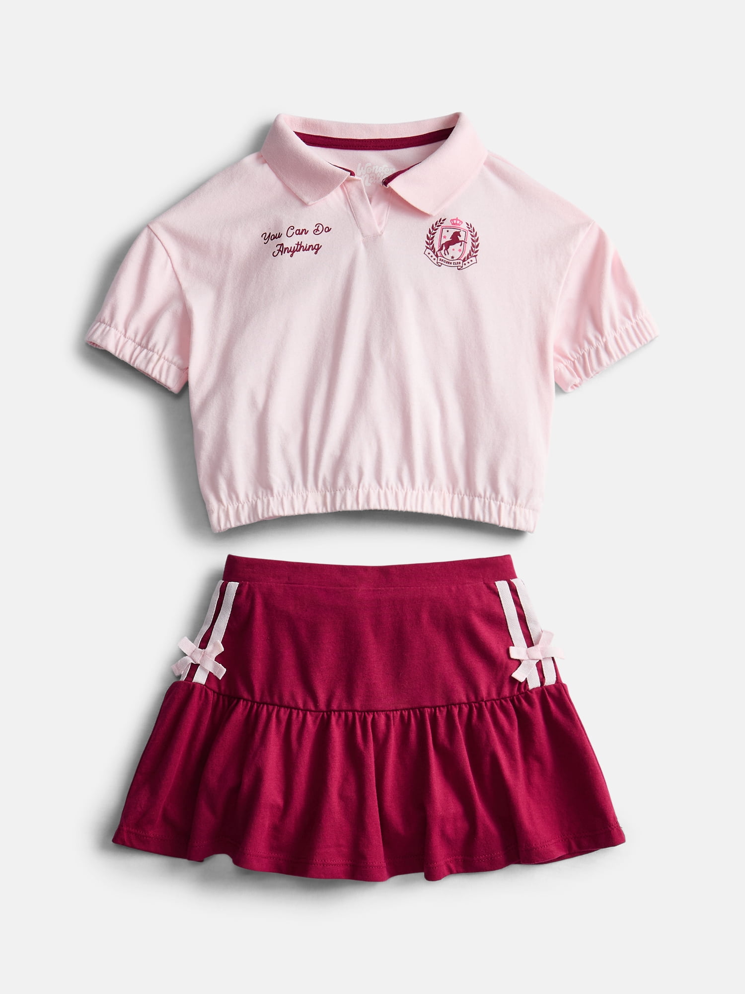 Wonder Nation Little Girls Polo and Scooter Skirt Set, Sizes 4-10