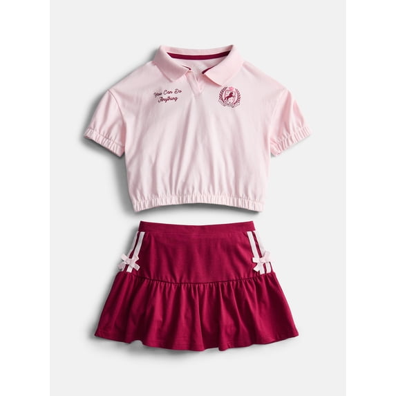 Wonder Nation Little Girls Polo and Scooter Skirt Set, Sizes 4-10