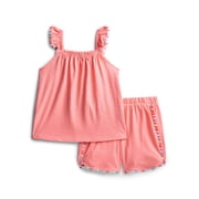 Wonder Nation Girls Pom Pom Top and Shorts Outfit Set, 2-Piece, Sizes 4-10