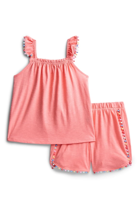 Girls Pom Pom Top and Shorts Outfit Set, 2-Piece, Sizes 4-10