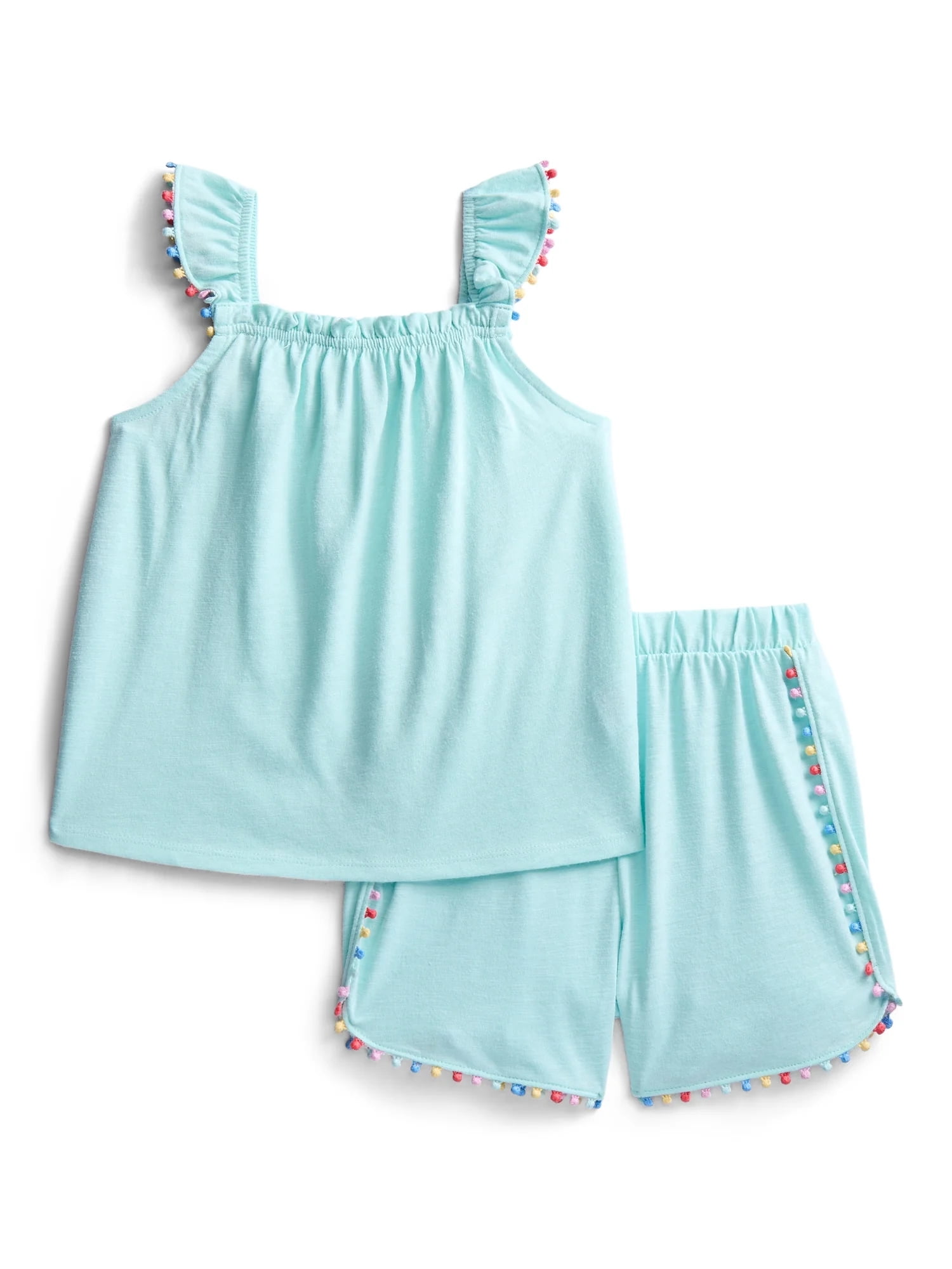 Wonder Nation Girls Pom Pom Top and Shorts Outfit Set, 2-Piece, Sizes 4-10